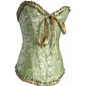 Green floral overbust corset & matching panty NEW